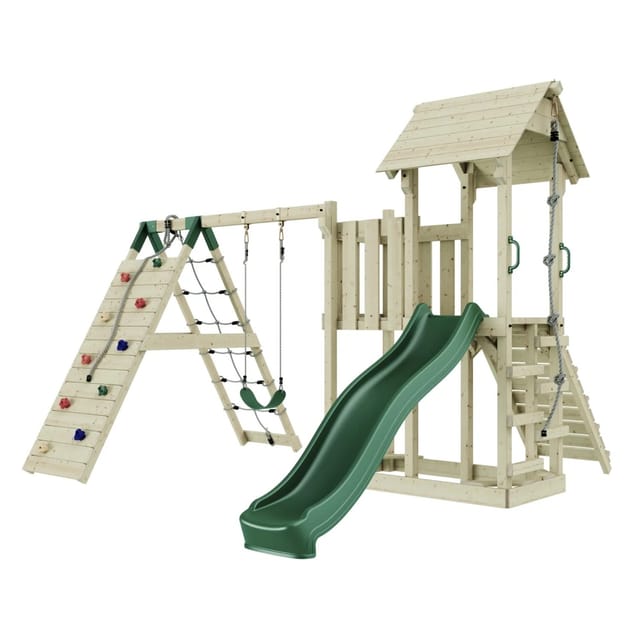 PolarPlay Spielturm Farö Schaukel Kletterwand Rutsche Grün