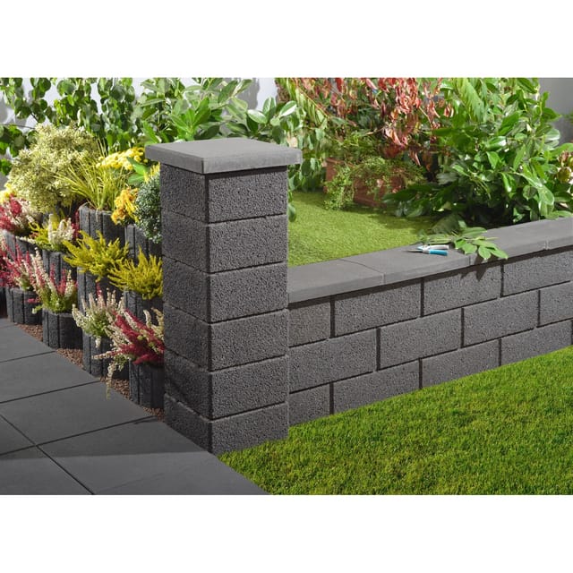 Kann Gartenmauer Pfeilerelement Anthrazit 37 cm x 37 cm x 20 cm