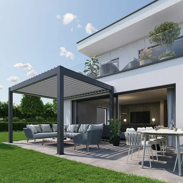 Biohort Pergola 4 m x 3,5 m Dunkelgrau-Silber