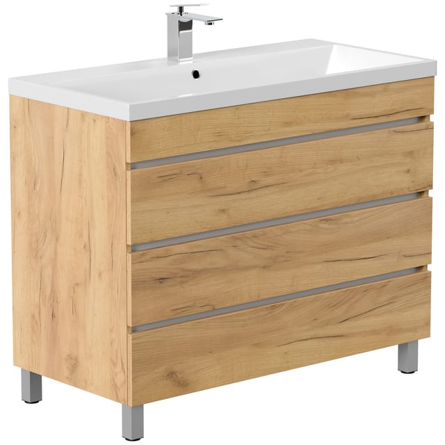 Posseik Stand-Badmöbel Fellini 100 SoftClose mit 3 Schubladen Eiche Gold