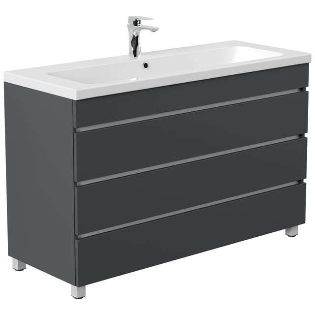 Posseik Stand-Badmöbel Fellini 120 mit 3 Grifflosen Schubladen Grafit