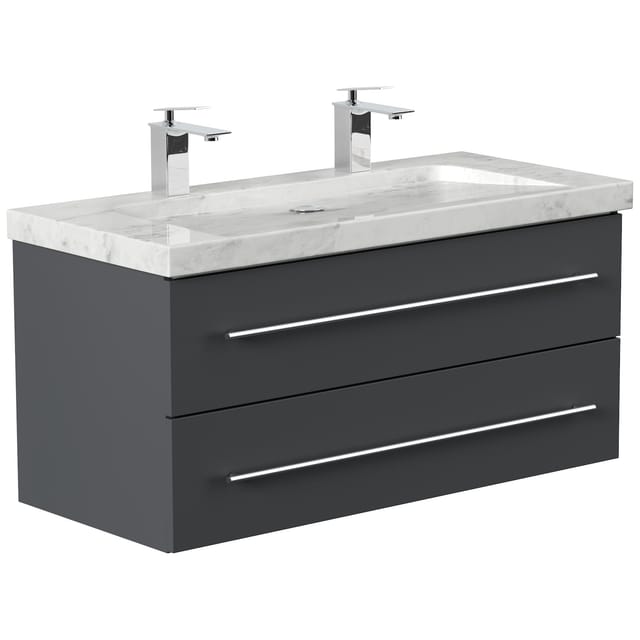 Posseik Badmöbel Marmor Carrara White Yamo 2 Hahnlöcher 100 cm Grafit