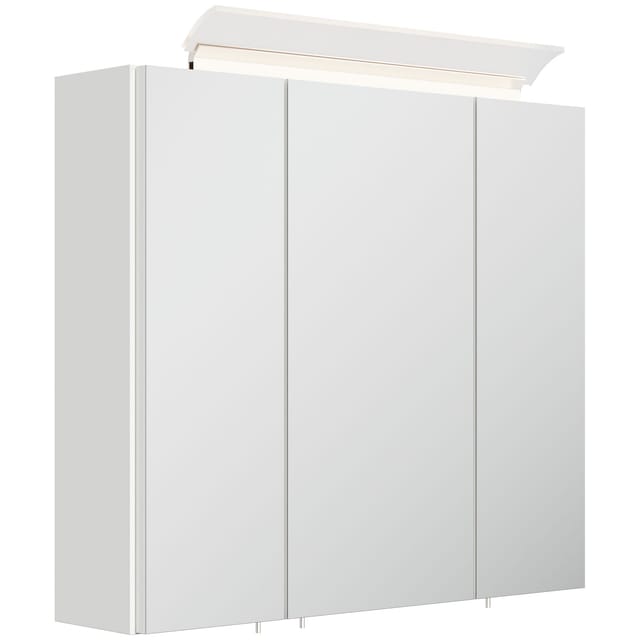 Posseik Spiegelschrank inkl. Design LED-Lampe u. Glasböden 70 cm Weiß Hochglanz