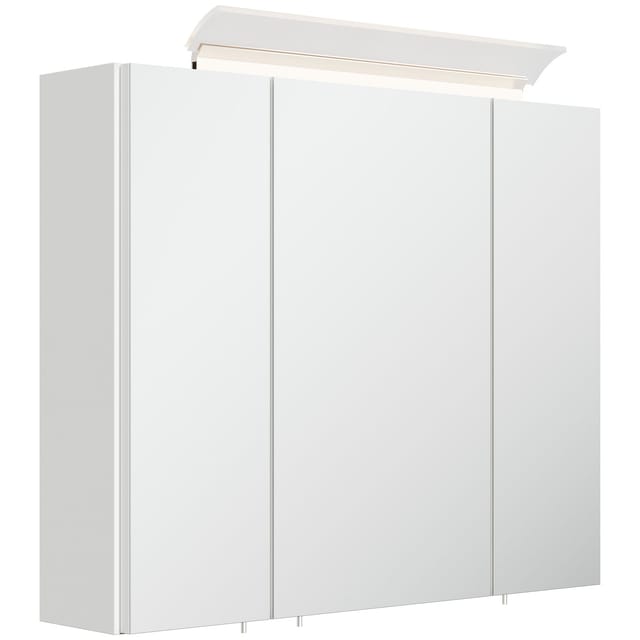 Posseik Spiegelschrank inkl. Design LED-Lampe u. Glasböden 75 cm Weiß Hochglanz
