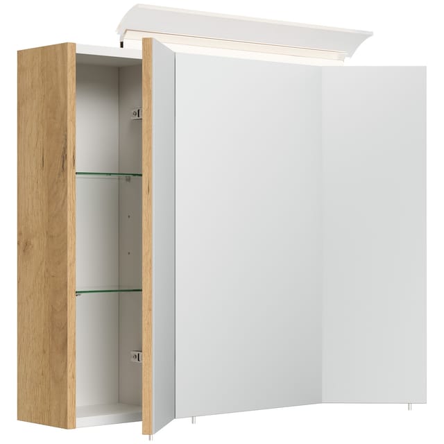 Posseik Spiegelschrank inkl. Design LED-Lampe u. Glasböden 75 cm Eiche Gold