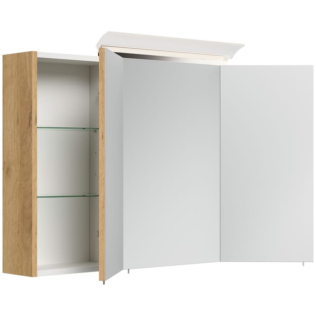 Posseik Spiegelschrank inkl. Design LED-Lampe u. Glasböden 100 cm Eiche Gold