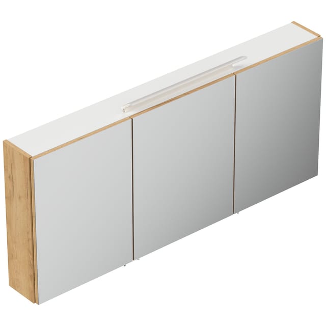 Posseik Spiegelschrank inkl. Design LED-Lampe u. Glasböden 140 cm Eiche Gold