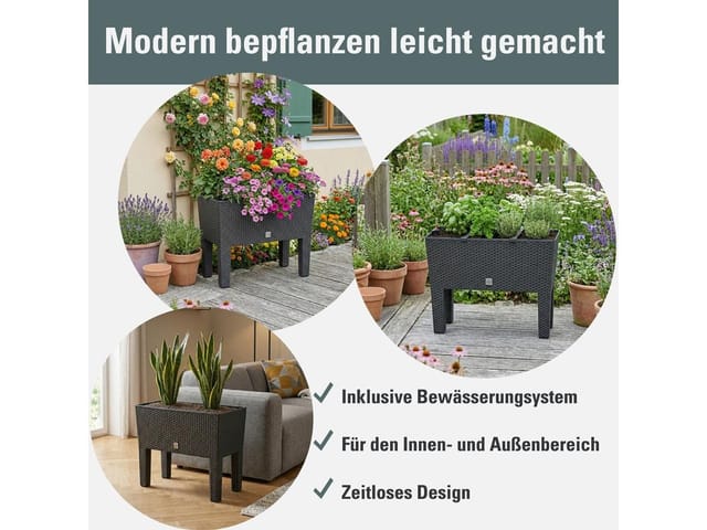Hochbeet Rattanoptik 60 cm x 25 cm x 46 cm Anthrazit