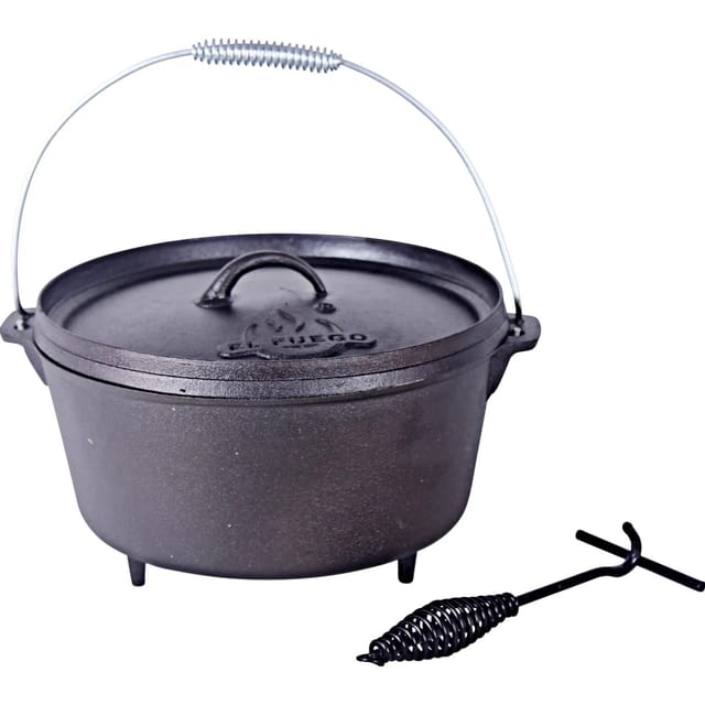 El Fuego Dutch Oven 11,28, Schwarz inkl. Deckelheber und Transportbügel