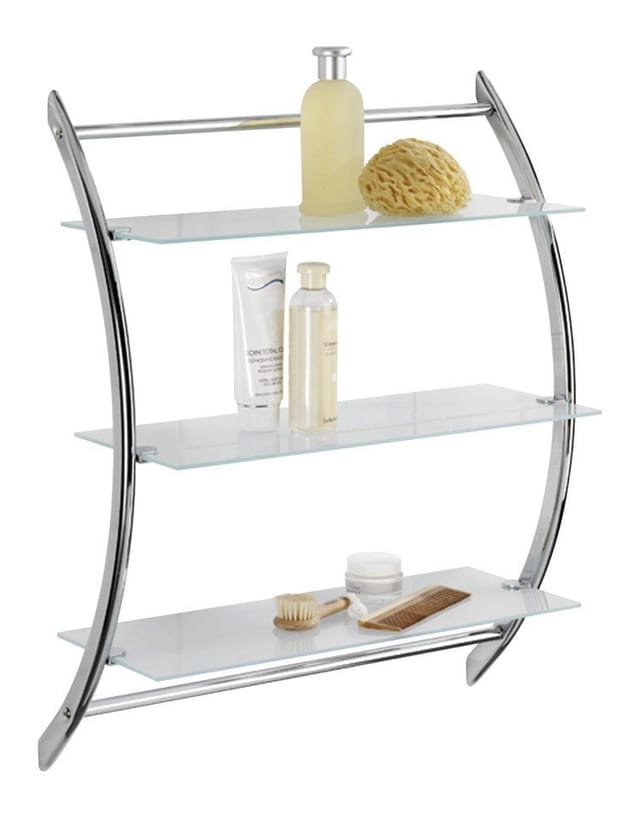 Wenko Wandregal Vermont Chrom mit 3 Glasablagen 57 x 71 x 22 cm Chrom