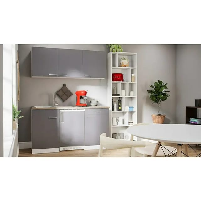 Respekta Küchenzeile KB150WG 150 cm Grau-Weiß Glänzend