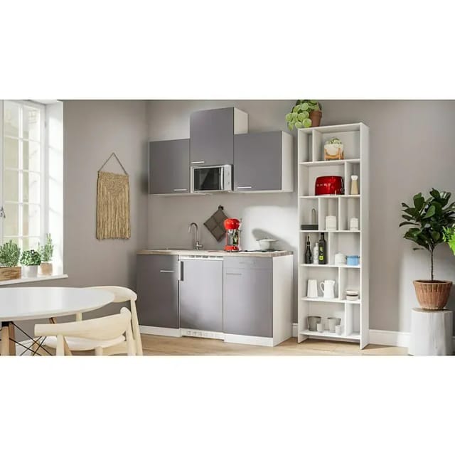 Respekta Küchenzeile KB150WGMIC 150 cm Grau-Weiß