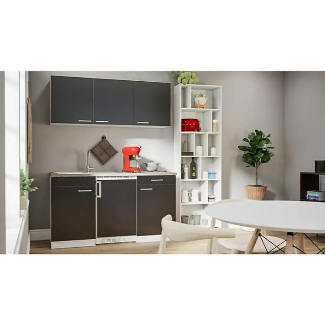 Respekta Küchenzeile KB150WS 150 cm Schwarz-Weiß