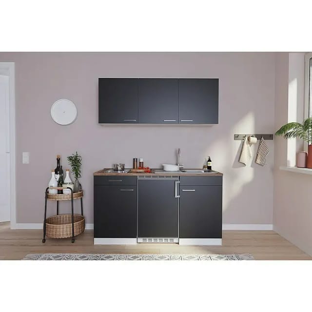 Respekta Küchenzeile KB150WSC 150 cm Schwarz-Weiß