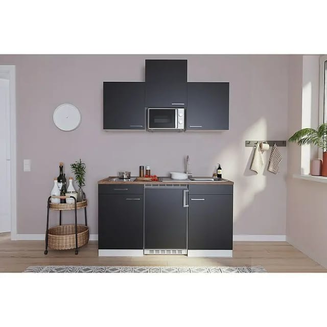 Respekta Küchenzeile KB150WSMIC 150 cm Schwarz-Weiß