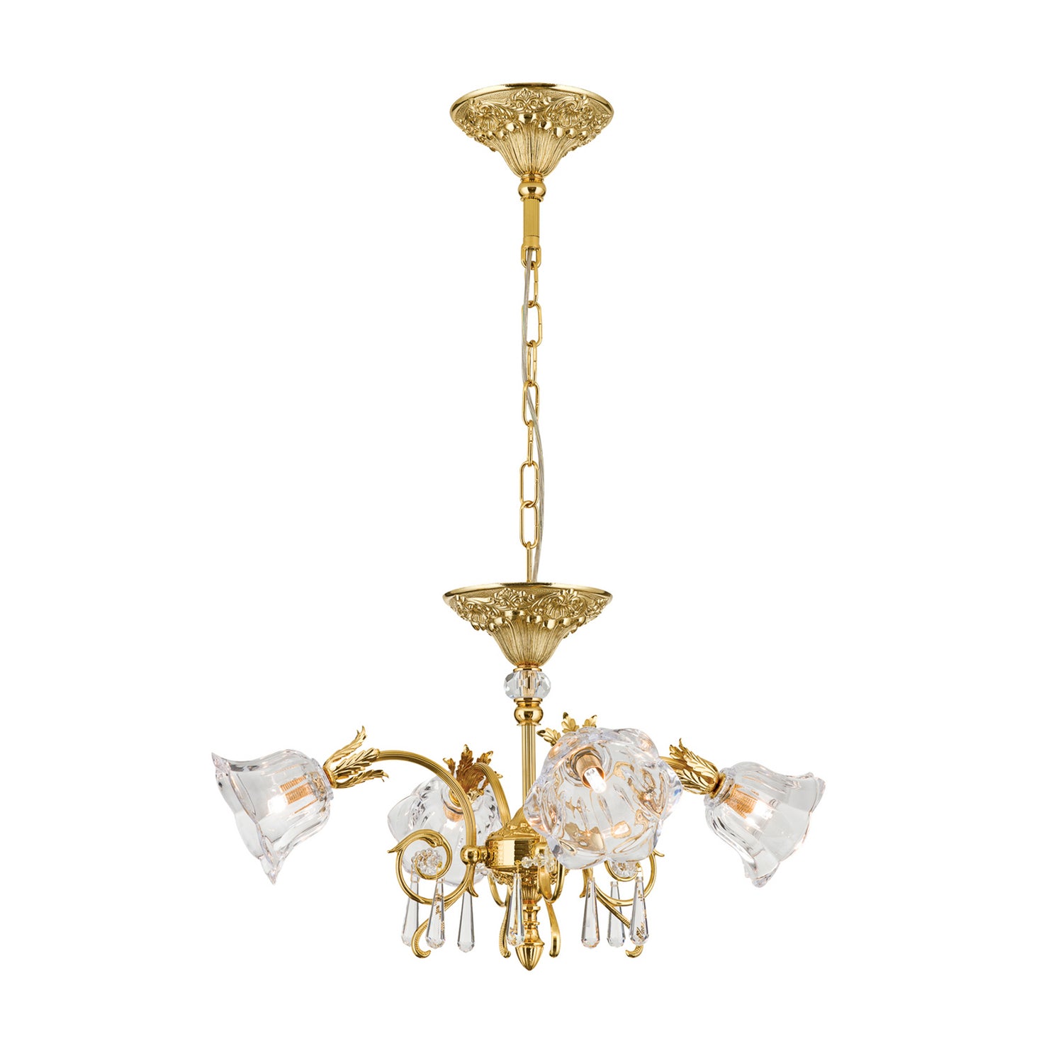 [gebraucht] B-ware Hängeleuchte Pendelleuchte La Boheme Gold Kristallglas Deckenlampe 4 Flg Messing