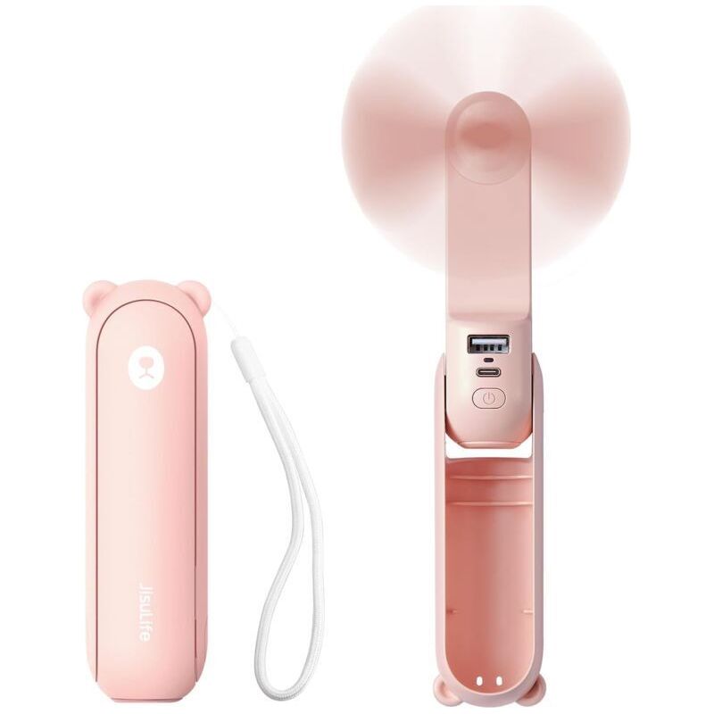 Mini-ventilator Mit 3 Funktionen, Tragbar, Usb-aufladbar (12–19 Stunden Akkulaufzeit), Mit Powerbank Und Taschenlampe, Ideal Für Reisen Und Sommer – Pink