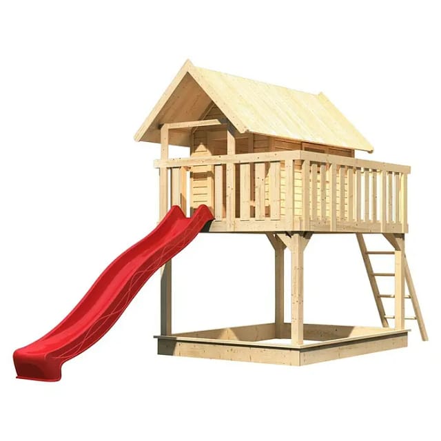 Karibu Stelzenhaus Fidel Set Natur Wellenrutsche 3 m Rot