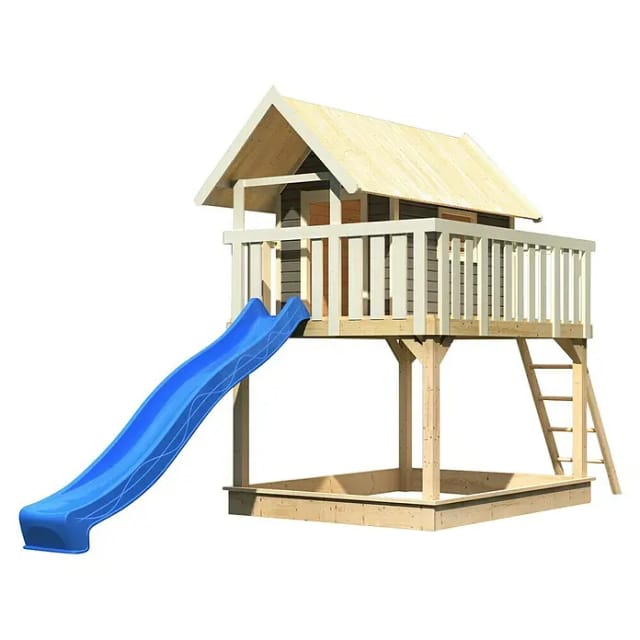Karibu Stelzenhaus Fidel Set Terragrau Wellenrutsche 3 m Blau