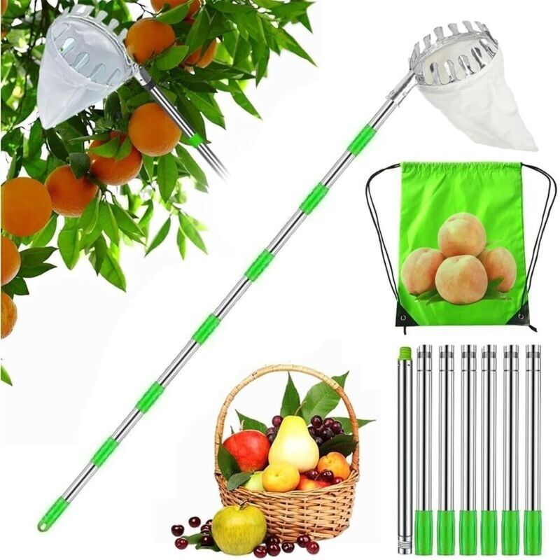 Teleskop-obstpflücker (300 Cm) – Korb Mit 140 Mm Durchmesser Für Kirschen, Äpfel, Birnen Und Pfirsiche – Leichtes Edelstahlmodell – Inklusive Aufbewahrungstasche