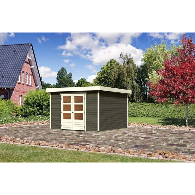 Karibu Holz-Gartenhaus Boras Terragrau Flachdach Lackiert 298 cm x 302 cm