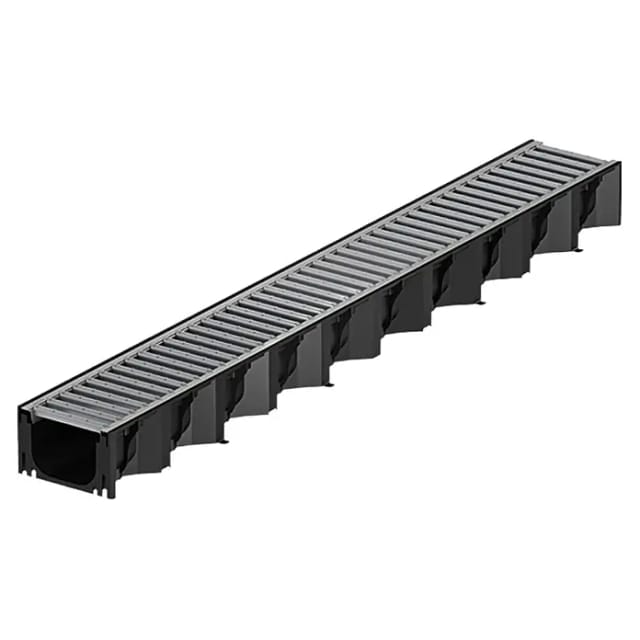 ACO Rinne Hexaline 2.0 aus schwarzem Kunststoff mit stahlverzinktem Stegrost 1 m