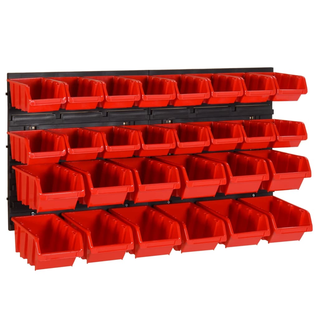 30-tlg Stapelboxen-wandregal Rot & Schwarz 77x39cm Polypropylen