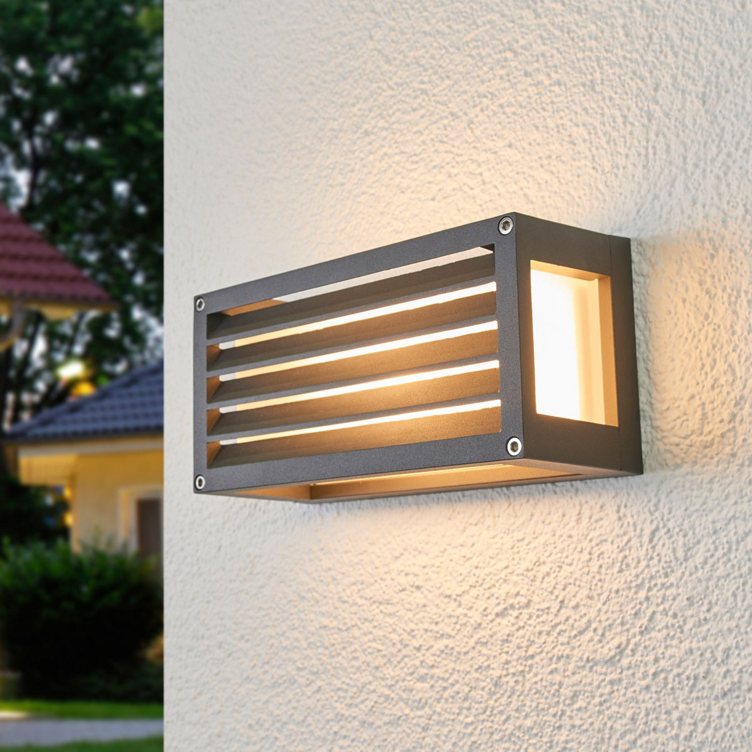 [gebraucht] B-ware Lucande Gestreifte Außen Wandleuchte Aurelien Wandleuchte Lampe E 27 Dunkelg514