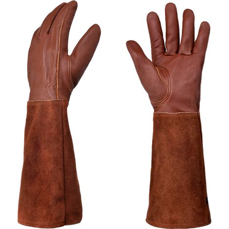 1 Paar Lange Gartenhandschuhe – Braun, Größe L
