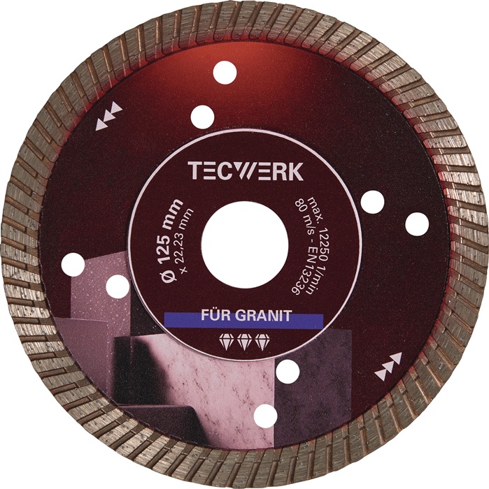 Tecwerk Diamanttrennscheibe Granitpro D.125mm Bohr.22,23mm Seg.-h.10mm