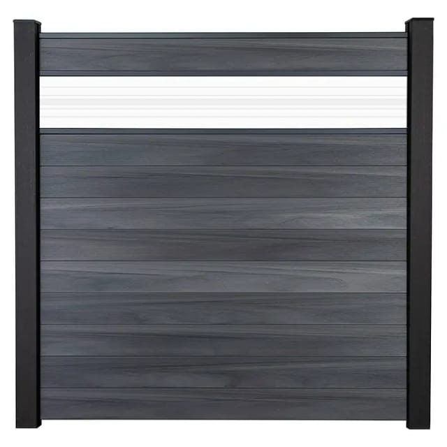 GroJa Steckzaun Solid mit Glas-Designeinsatz 30 cm 180x180x1,9 cm Steingrau