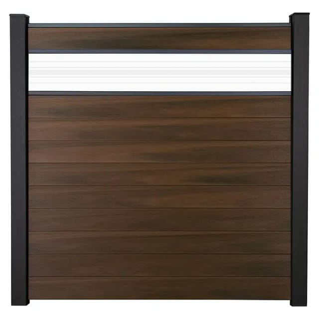 GroJa Steckzaun Solid mit Glas-Designeinsatz 30 cm 180x180x1,9 cm Walnuss