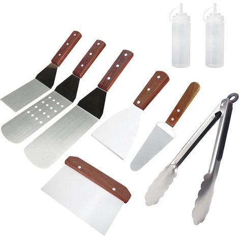 9-teiliges Grillzubehör-set – Grillbesteck Aus Edelstahl Mit Pfannenwender, Schaber, Pizzaheber, Grillzange Und Messbecher