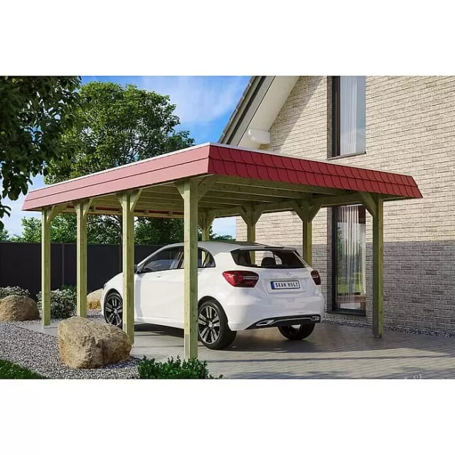 Skan Holz Walmdach-Carport Spreewald 396 cm x 589 cm Blende in Rot