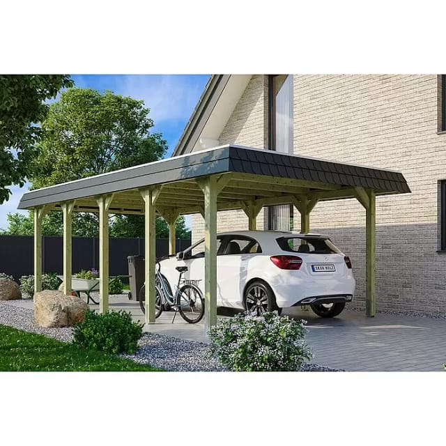Skan Holz Walmdach-Carport Spreewald 396 cm x 741 cm Blende in Schwarz