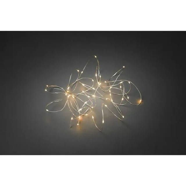 LED Lichterkette Tropfen 50 bernsteinfarbene LEDs Draht Silberfarben innen