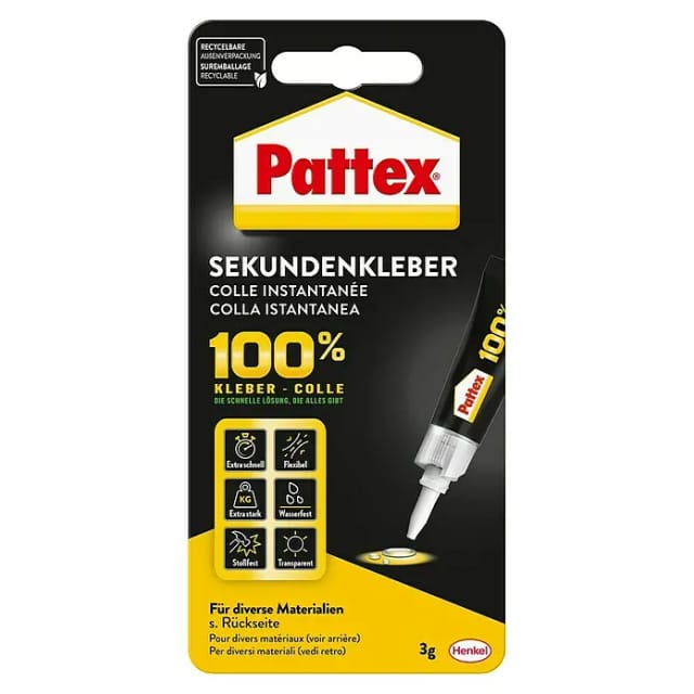 Pattex Flüssigkleber 100% Sekundenkleber Transparent 3g
