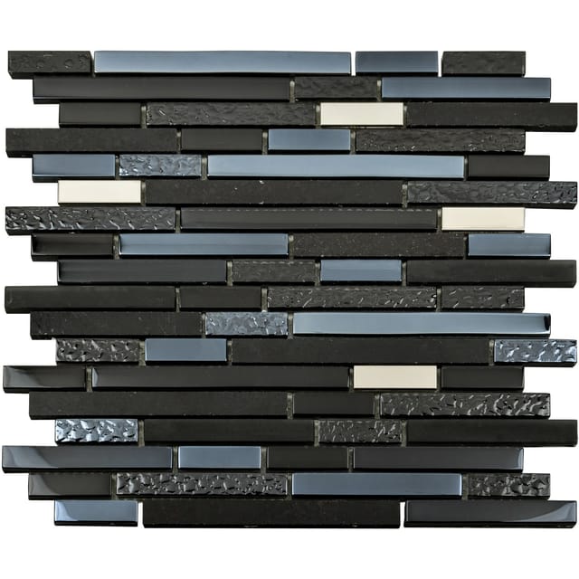 Glasmosaikmatte Quarzkomposit Schwarz mit Chrom 29,7 cm x 29,7 cm