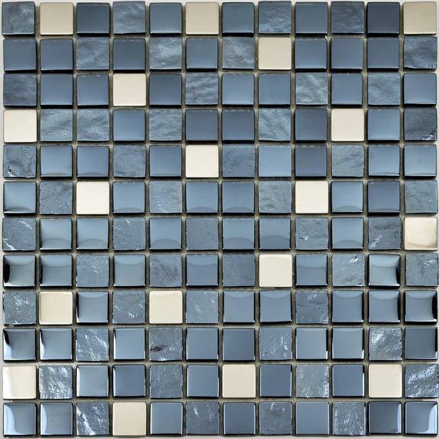 Mosaikmatte Spiegel Lava Schwarz mit Chrom, 29,7 cm x 29,7 cm