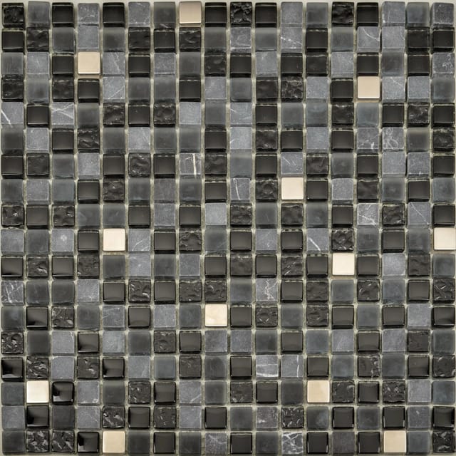 Mosaikmatte Marmor Glas Schwarz mit Edelstahl 29,7 cm x 29,7 cm