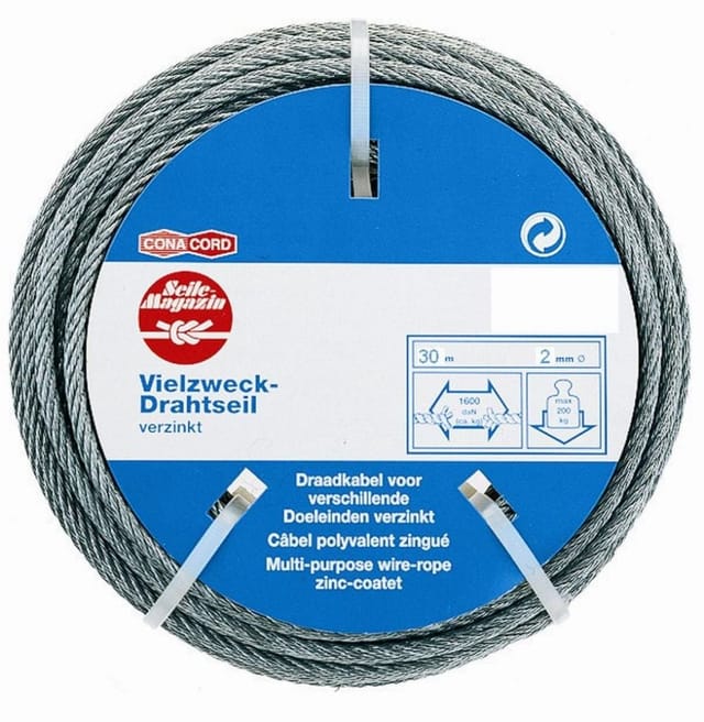 Conacord Stahldrahtseil Verzinkt Ø 2 mm x 30 m