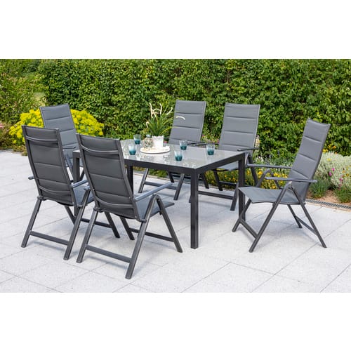 Merxx Taviano Set 7-tlg. 6 Klappsessel Gartentisch 150 x 90 cm Grau