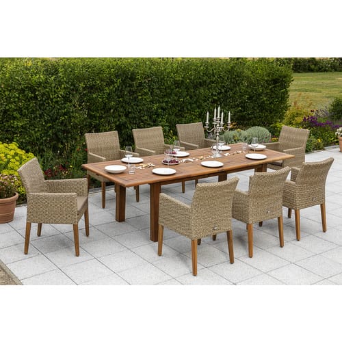 Merxx Ranzano Set 9-tlg. 8 Sessel Doppel-Gartentisch Ausziehbar