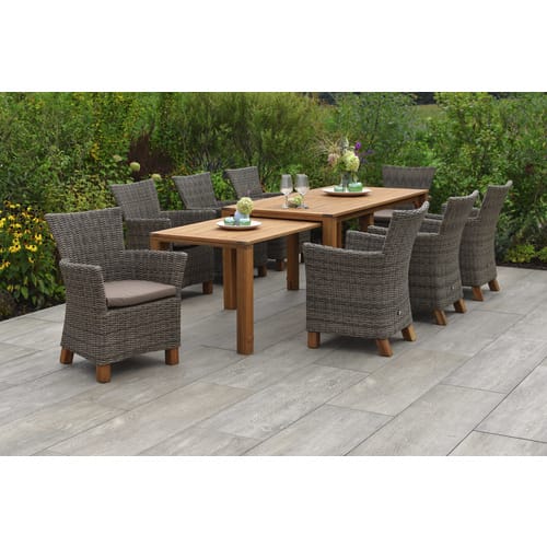 Merxx Toskana Set 9-tlg. 8 Sessel Flex-Gartentisch Ausziehbar Natur