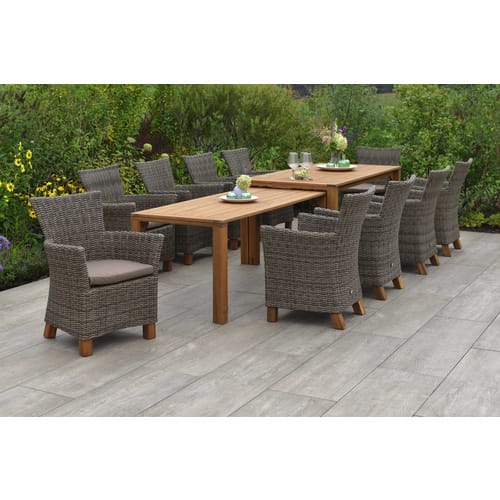 Merxx Toskana Set 11-tlg. 10 Sessel Flex-Gartentisch Ausziehbar Natur
