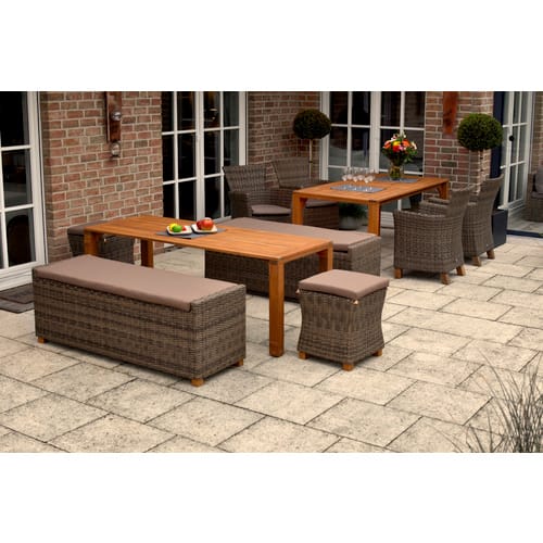 Merxx Toskana Set 9-tlg. 4 Sessel 2 Bänke 2 Hocker Flex-Gartentisch Ausziehbar