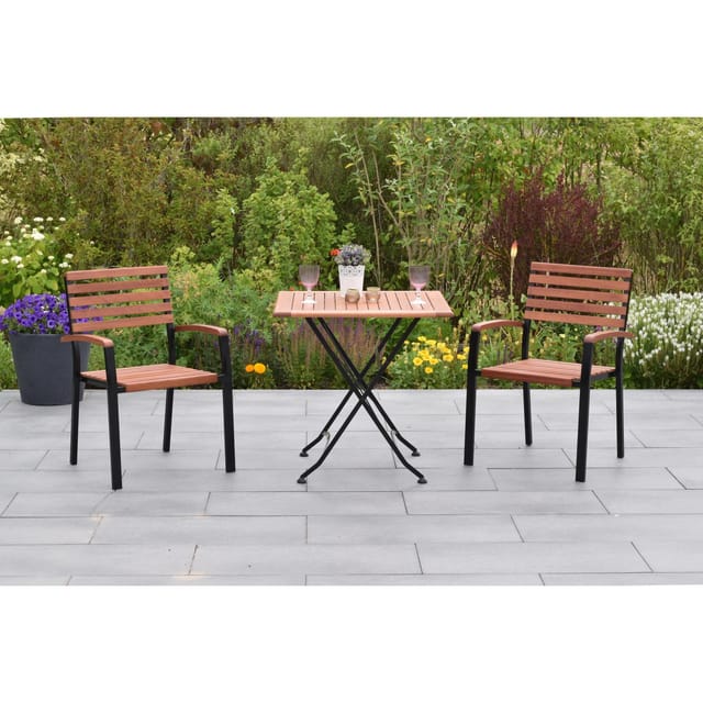 Merxx Schlossgarten Gartenmöbel-Set 3-tlg. 2 Stapelsessel Klapptisch 75x75 cm