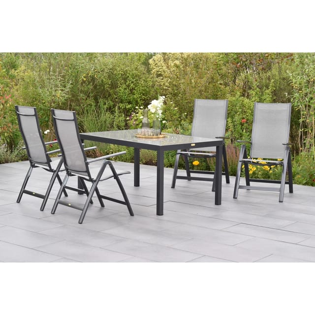Merxx Carrara Set 5-tlg. 4 Klappsessel Gartentisch 150 x 90 cm Diamantbraun