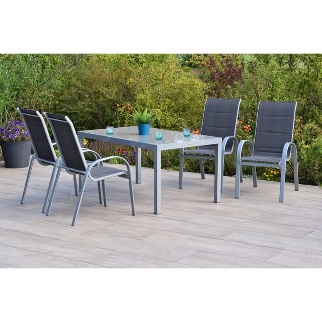 Merxx Amalfi di Lusso Set 5 -tlg 4 Stapelsessel Gartentisch 150 x 90cm Anthrazit