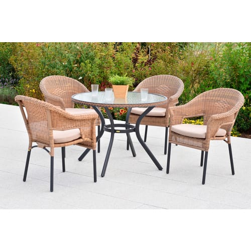 Merxx Ravenna Set 9-tlg. 4 Stapelsessel 4 Sitzkissen Gartentisch Ø 100 cm Natur